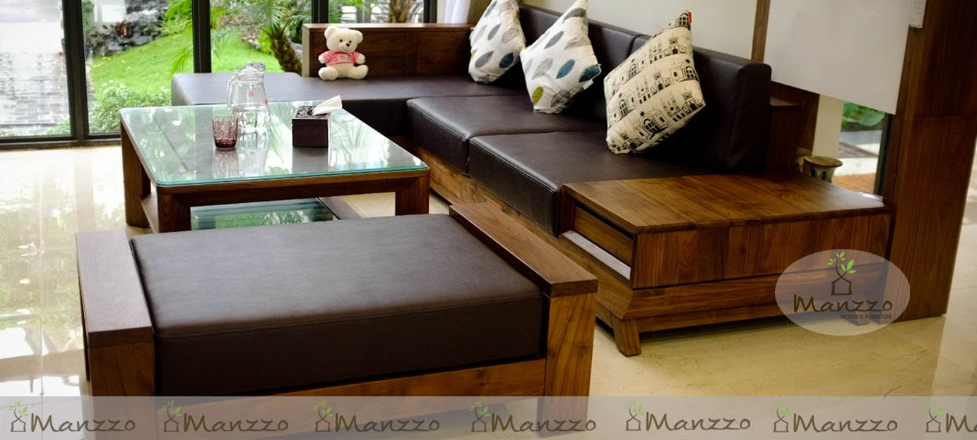 Sofa gỗ óc chó tự nhiên kết hợp mặt veneer