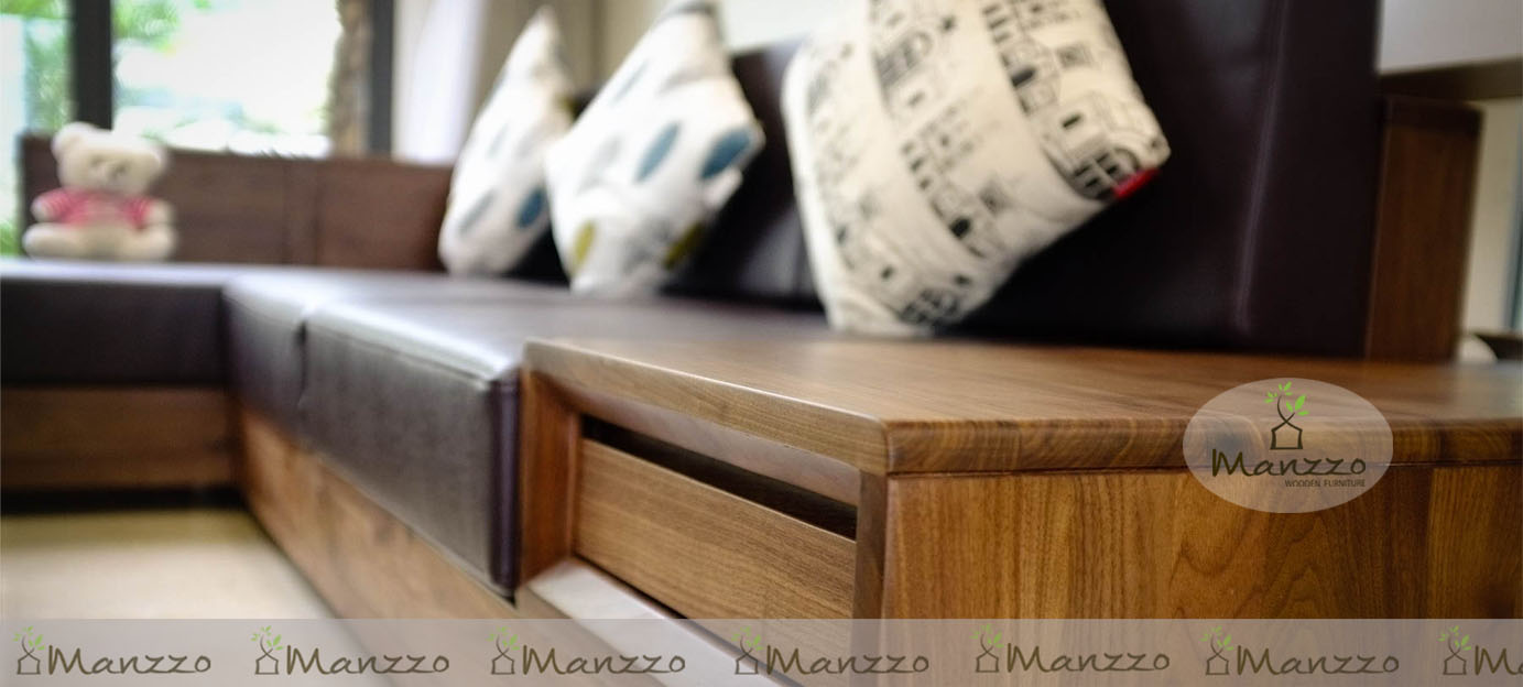Sofa gỗ óc chó tự nhiên kết hợp mặt veneer